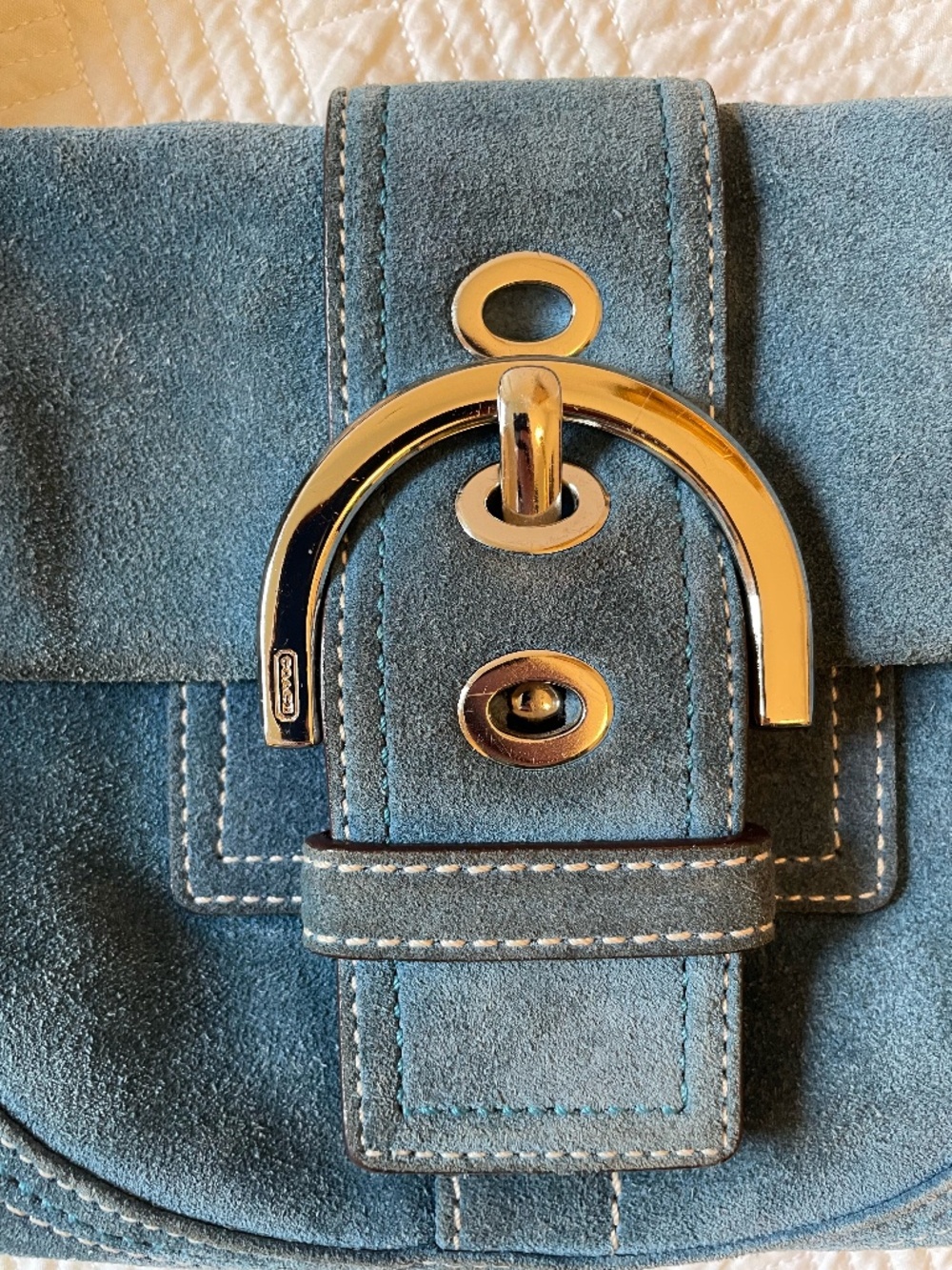 RARE Y2K Coach Vintage Soho Flap Shoulder Saddle Bag in Blue Suede No H05S-8A18 - Picture 2 of 16